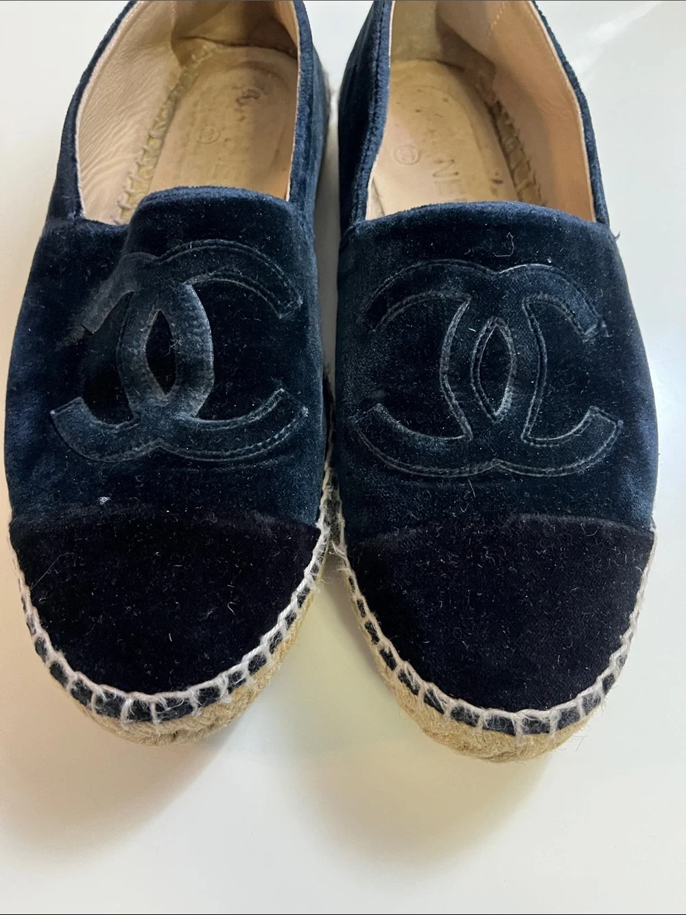 CHANEL Black Velvet Espadrilles with Interlocking CC